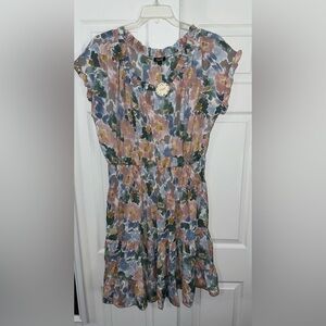 NWT ODDY Mini Dress, Size 3XL with multi-color floral pattern and ruffled edges